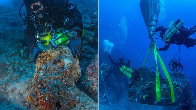 Hallan una cabeza de mármol de Hércules en un barco hundido hace 2,000 años